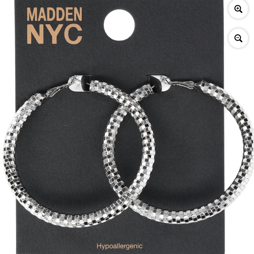 Madden Nyc Women's Fashion Rhodium Openwork Large Hoop Earrings Silver-Tone.